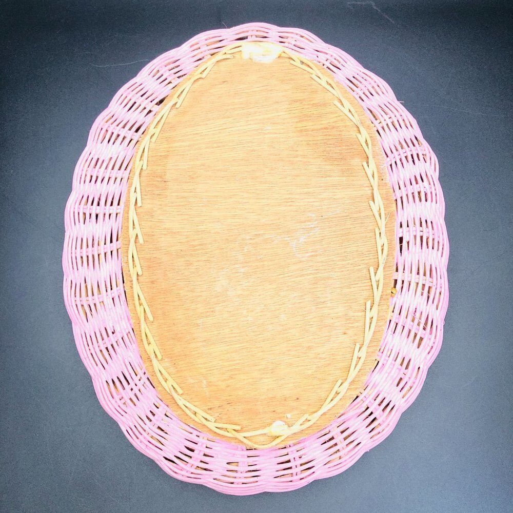 80s Pink Woven Wicker Oval Mirror Vintage Girly Bedroom Retro Wall Decor - Picture 6 of 10